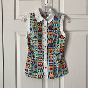 Owl print sleeveless Unique Vintage Rochester Top
